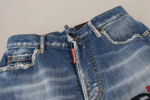 Dsquared² Blue Washed High Waist Straight Denim Boston Jeans