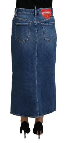 Dsquared² Blue Distressed High Waist Pencil Cut Denim Skirt