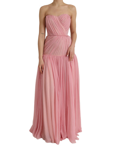 Dolce & Gabbana Pink Silk Strapless Maxi A-line Gown Dress