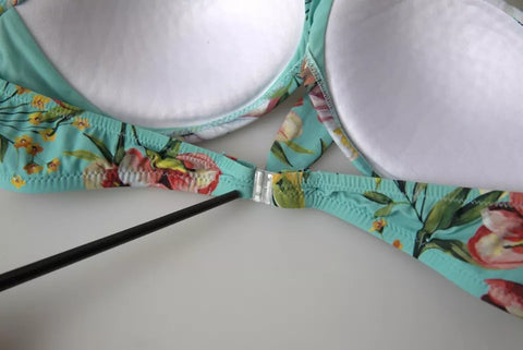 Dolce & Gabbana Mint Green Floral Print Beachwear Bikini Top