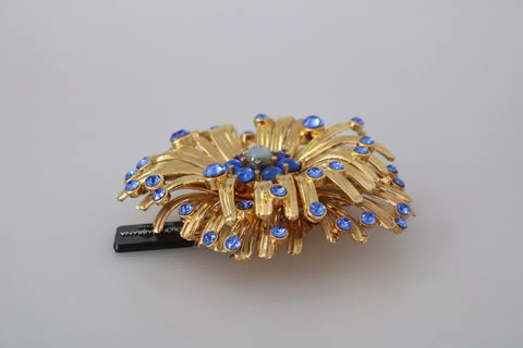 Dolce & Gabbana Gold Brass Blue Crystals Embellished Jewelry Brooch