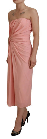 Dolce & Gabbana Pink Silk Stretch Strapless Sheath Midi Dress