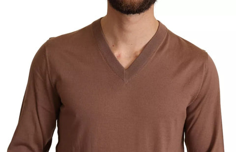 Dolce & Gabbana Brown Silk Cashmere Pullover Sweater