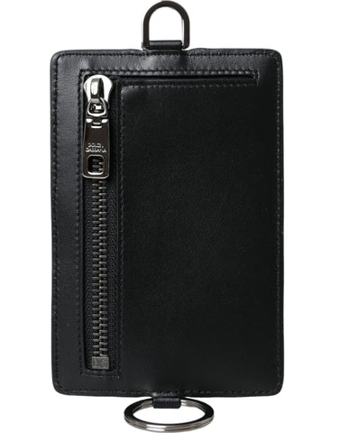 Dolce & Gabbana Black Calf Leather Lanyard Logo Card Holder Men Wallet