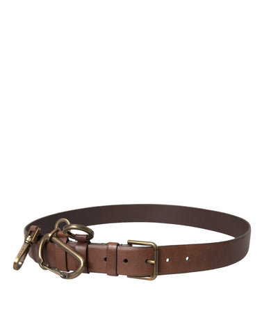 Dolce & Gabbana Brown Calf Leather Gold Metal Buckle Belt Men