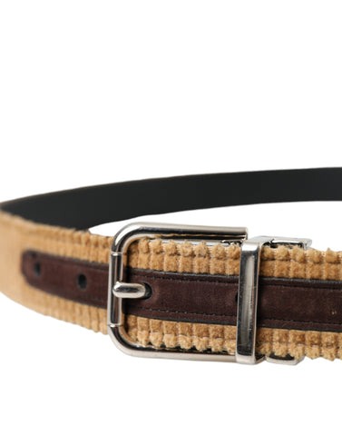 Dolce & Gabbana Brown Velvet Silver Metal Buckle Belt Men