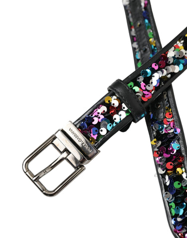 Dolce & Gabbana Black Sequined Silver Metal Buckle Women Belt