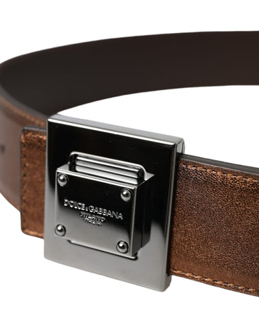 Dolce & Gabbana Metallic Bronze Leather Square Metal Buckle Belt