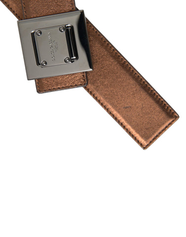 Dolce & Gabbana Metallic Bronze Leather Square Metal Buckle Belt