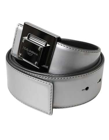 Dolce & Gabbana Silver Leather Square Metal Buckle Belt