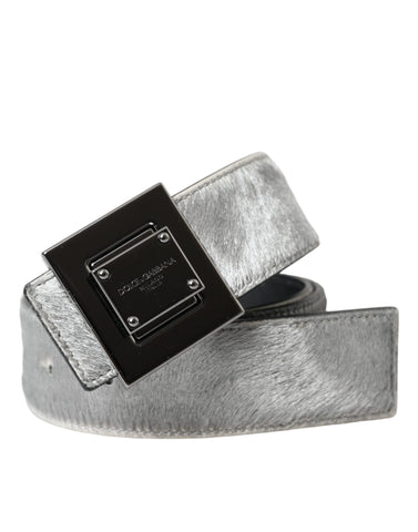 Dolce & Gabbana Silver Leather Square Metal Buckle Belt