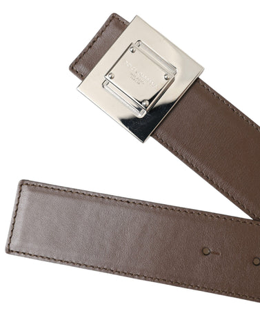 Dolce & Gabbana Brown Calf Leather Square Metal Buckle Belt