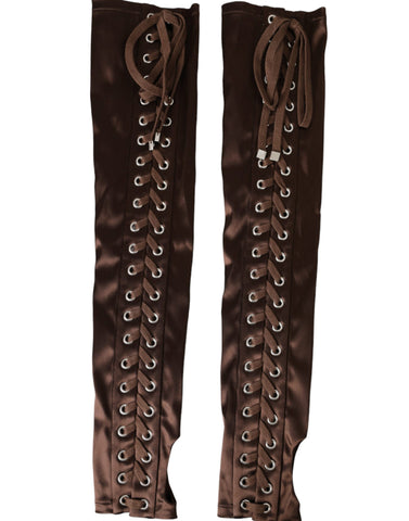 Dolce & Gabbana Brown Acetate Lace Up Fingerless Gloves