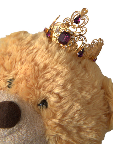 Dolce & Gabbana Brown Teddy Bear Gold Crystal Crown Hair Band Diadem