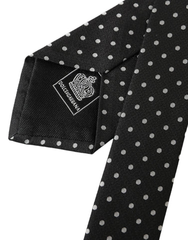 Dolce & Gabbana Black White Polka Dots 100% Silk Necktie Face Mask