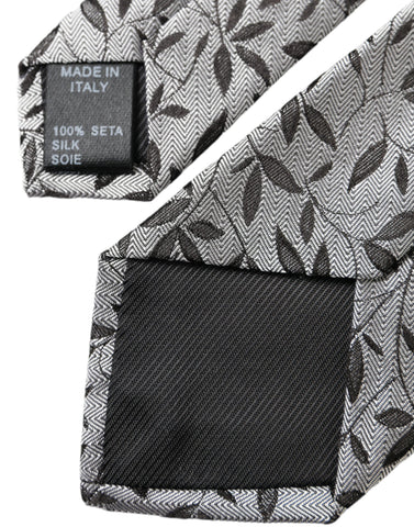 Dolce & Gabbana Gray Leaves 100% Silk Adjustable Tie