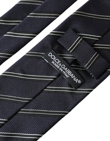 Dolce & Gabbana Black White Stripes Silk Adjustable Tie