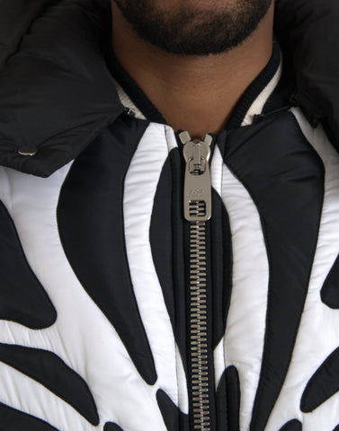 Dolce & Gabbana Black White Stripes Hooded Puffer Jacket