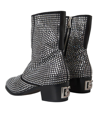 Dolce & Gabbana Black Rhinestone Crystal Chelsea Boots Shoes