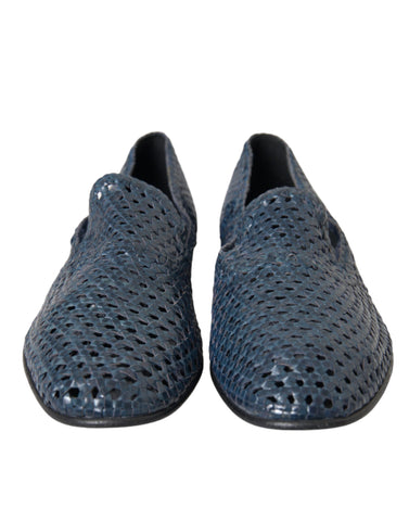 Dolce & Gabbana Blue Woven Leather Slip On Loafers Men Shoes