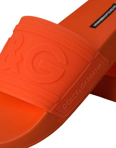 Dolce & Gabbana Orange Rubber Slides Sandals Beachwear Shoes