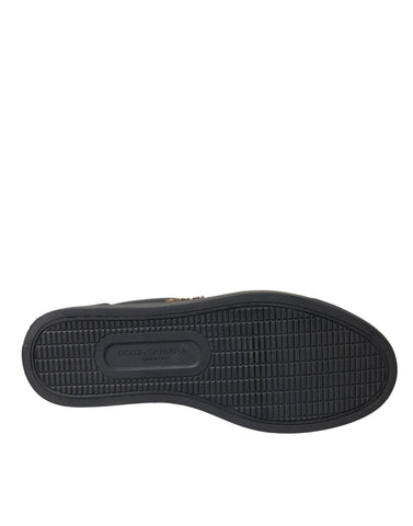 Dolce & Gabbana Black Leather Heart Embellished Sneakers Shoes