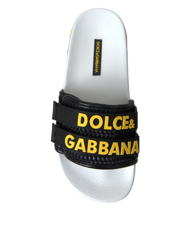 Dolce & Gabbana White Black Logo Beachwear Flats Sandals Shoes