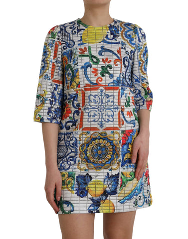 Dolce & Gabbana Multicolor Majolica 3/4 Sleeves Shift Dress