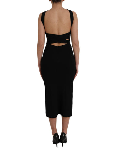 Dolce & Gabbana Black Sheath Halter Sleeveless Midi Dress