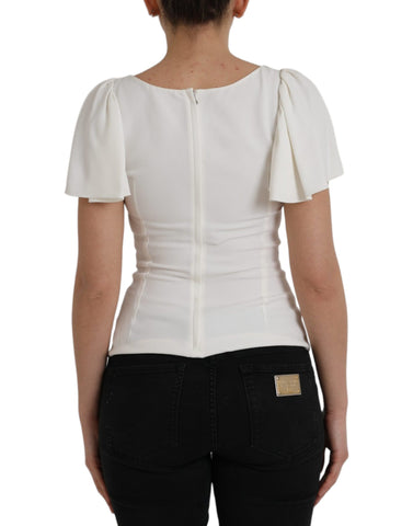 Dolce & Gabbana White Viscose Round Neck Short Sleeves Top