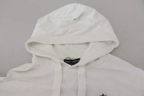 Dolce & Gabbana White Cotton Hooded Sweatshirt Logo Sweater