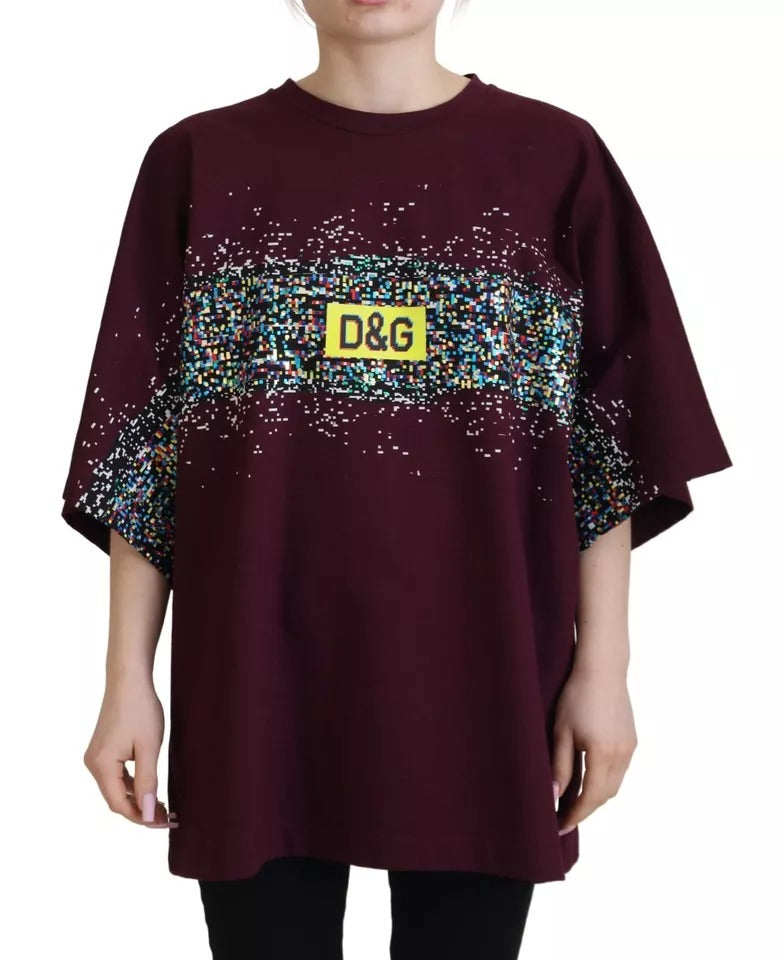 Dolce & Gabbana Bordeaux D&G Print Round Neck Cotton T-shirt