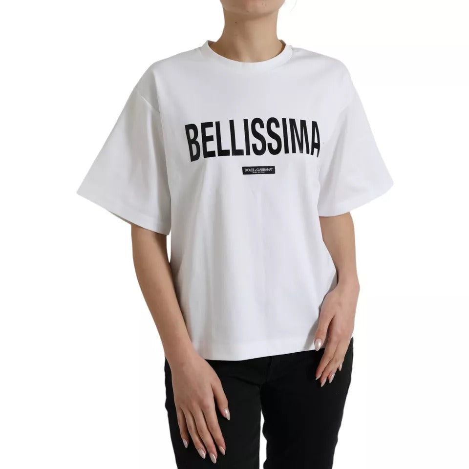 Dolce & Gabbana White Bellissima Cotton Crew Neck T-shirt