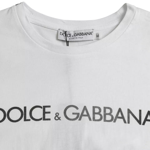 Dolce & Gabbana White Logo Print Cotton Crew Neck Men Top T-shirt