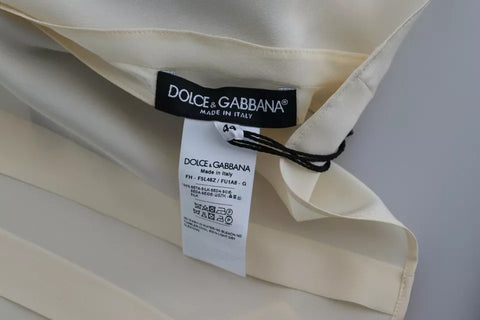 Dolce & Gabbana Beige Silk Crepe Shirt Padded Shoulder Top