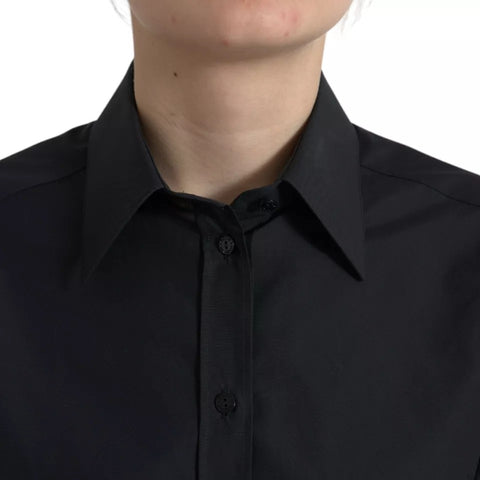 Dolce & Gabbana Black Cotton Collared Formal Dress Shirt Top