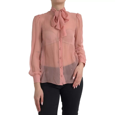 Dolce & Gabbana Pink Long Sleeves Ascot Collar Top Blouse