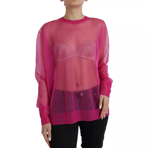 Dolce & Gabbana Pink Transparent Crewneck Long Sleeves Top