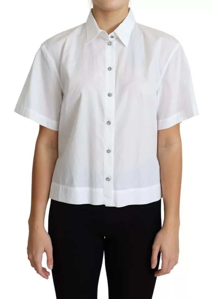 Dolce & Gabbana White Cotton Decorative Button Collared Top