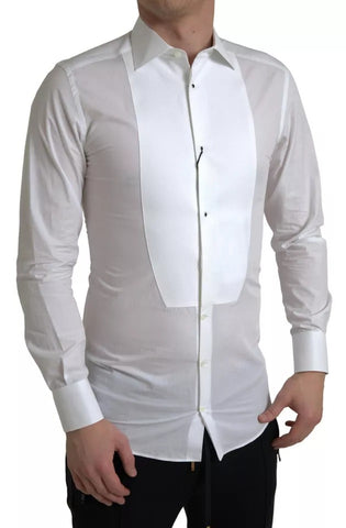 Dolce & Gabbana White Bib Cotton Poplin Men Formal GOLD Shirt