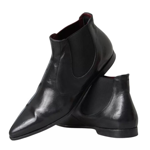 Dolce & Gabbana Black Leather Chelsea Men Ankle Boots Shoes