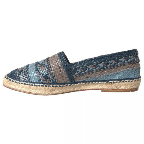 Dolce & Gabbana Blue Gray Woven Leather Buffalo Espadrille Shoes