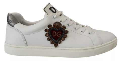 Dolce & Gabbana White Leather Heart Low Top Sneakers Casual Shoes