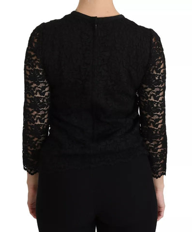 Dolce & Gabbana Black Lace Long Sleeve Blouse Nylon Top