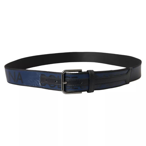 Dolce & Gabbana Black Blue Leather Silver Metal Buckle Belt