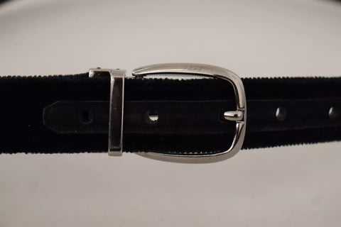 Dolce & Gabbana Black Velvet Silver Tone Metal Logo Buckle Belt