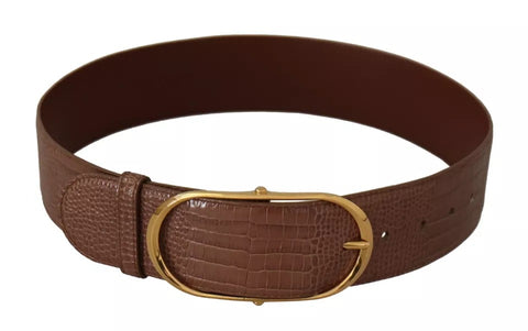 Dolce & Gabbana Brown Wide Waist Leather Gold Oval Metal Buckle Belt