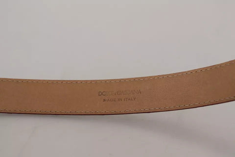 Dolce & Gabbana Brown Leather Gold Engraved Metal Buckle Belt