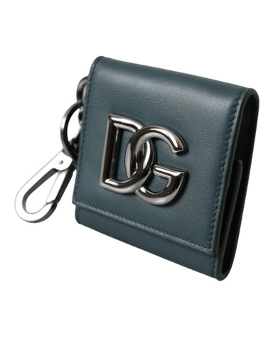 Dolce & Gabbana Green Calfskin Leather DG Logo Keyring Coin Purse Wallet