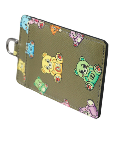 Dolce & Gabbana Army Green Teddy Bear Leather Women Card Holder Wallet